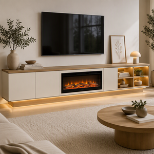 Mobile <span class=keywords><strong>TV</strong></span> Moderno Estensibile con Camino Elettrico Integrato, Luce Ambientale <span class=keywords><strong>a</strong></span> LED, Consolle Multimediale, Dimensioni Personalizzabili per Hotel e Sale da Pranzo - Product Image 5