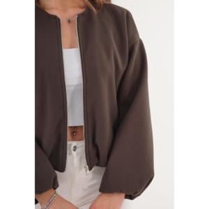 Blouson aviateur marron pour femme avec fermeture éclair et doublure intérieure Produit en gros - Product Image 1