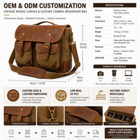 Sac messager vintage en toile cirée pour appareil photo, avec garniture en cuir imperméable, sac à bandoulière pour appareil photo reflex numérique, vente en gros
