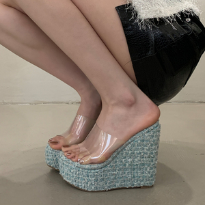 2025 Summer <b>Wedge</b> Heel Open Peep <b>Sandals</b> Sweet <b>Platform</b> Striped Slippers Breathable Thick Bottom Large Size Fashion High Heel - Product Image 6