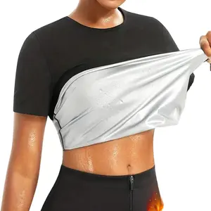 Kadınlar için Sauna gömlek kısa kollu eşofman kadınlar için kilo kaybı sıkıştırma gömlek Sauna egzersiz üst vücut şekillendirici