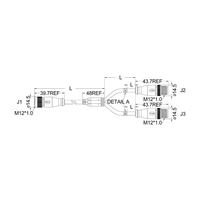 Connecteur femelle M12 5 broches code A vers câble connecteur mâle 2xM12 5 broches code A, orientation droite, adaptateur en cuivre, matériau de contact