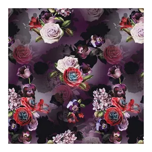 Tissu en mousseline de soie souple 100% polyester, crêpe personnalisée à motif floral en 3D s200688 avec impression numérique pour vêtement féminin