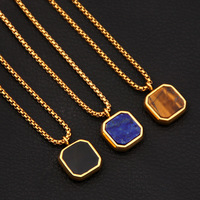 Mode Punk Bijoux En Acier Inoxydable 18K Plaqué Or Coloré Pierre Naturelle Carré Noir Émail pendentif colliers pour Hommes femmes