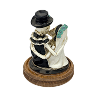 Figurine en résine de mariée et marié squelettes, statue de couple crâne pour mariage, décoration rose bleue Jour des Morts, ornement de bureau sur base en bois