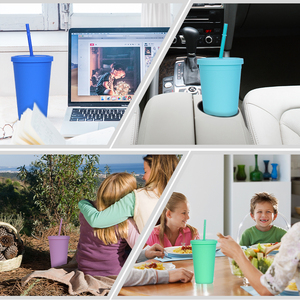 Venta al por mayor logotipo personalizado 16oz 450mL Slim Skinny acrílico color pastel mate vasos de plástico reutilizables vasos con pajita - Product Image 5