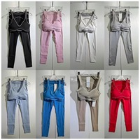Ensemble 2 pièces : Soutien-gorge de sport push-up réversible effet seconde peau, froncé, anti-transpiration, avec volants en dentelle sur le devant et pantalon taille haute uni grande taille