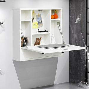 Bureau d'ordinateur mural pliable en MDF avec étagère et tiroir, design gain de place, écologique, montage facile pour usage domestique - Product Image 1