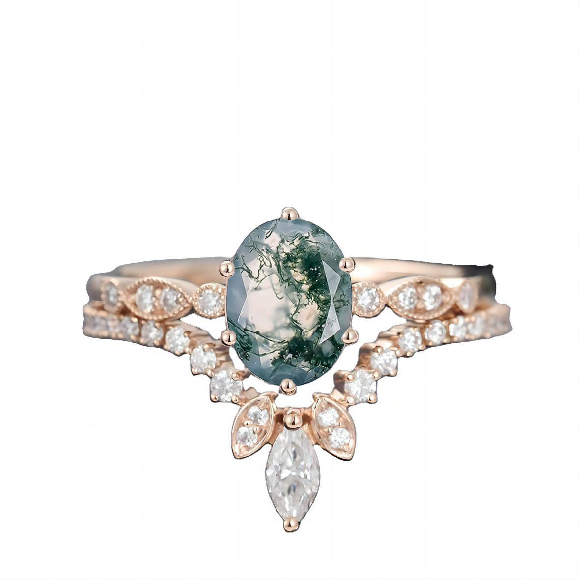 Natural Moss Agate-Rose Gold