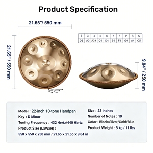 <span class=keywords><strong>Handpan</strong></span> de Acero Inoxidable de Fábrica con Mazo, 22 Pulgadas, 10 Notas, 432Hz, Instrumento de Percusión - Product Image 4