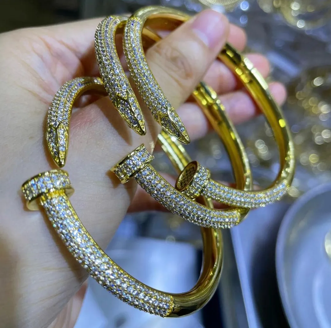 Charmzeal luxury 18k gold plated beautiful New Design Bangle Jewelry AAA clear cubic zirconia Nail springs bracelet Bijoux