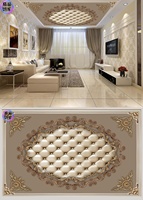 Papier peint de plafond personnalisé, Murale de plafond européenne en relief doré, Décoration de plafond de villa de luxe, Photo murale pour toit