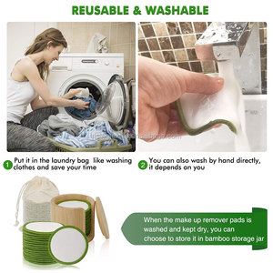 Tampons démaquillants ronds lavables et réutilisables en <span class=keywords><strong>bambou</strong></span>, 12 pièces de bonne qualité, avec boîte ronde en <span class=keywords><strong>bambou</strong></span> - Product Image 5