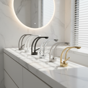 Rubinetto Moderno di Alta Gamma in Ottone con Lavabo in Ceramica, Miscelatore Commerciale Senza Contatto, Finitura <span class=keywords><strong>Oro</strong></span> Spazzolato, Acqua Calda/Fredda, Montaggio su Piano, Monoforo per <span class=keywords><strong>Bagno</strong></span> - Product Image 2