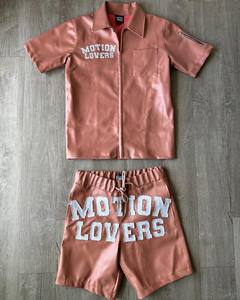Giacche da <span class=keywords><strong>uomo</strong></span> personalizzate giacca <span class=keywords><strong>Bomber</strong></span> di alta qualità con Zip a maniche corte giacca di pelle e pantaloncini da <span class=keywords><strong>uomo</strong></span> in pelle Set corto - Product Image 5