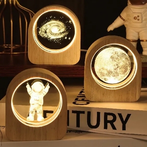 Lampu malam bola kristal Natal pola suasana hati berukir Laser 3D dasar kayu pengiriman cepat tujuh hari - Product Image 1