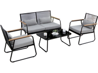 Ensemble de salon de jardin en rotin 4 pièces, ensemble de bistrot en rotin, mobilier de jardin avec table en verre