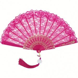 Abanicos Plegables de Plástico Pintados de Estilo Tradicional, Portátiles, para Bodas, Bailes, Festivales, Artesanías, Diseño de Encaje Tallado con Ángel - Product Image 2