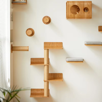 Meilleure Vente : Meuble Mural Moderne pour Chat – Arbre à Chat en Bois avec Échelles et Griffoir – Étagères Murales de Luxe pour Chat