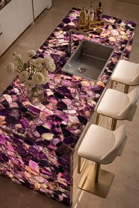 Îlot de salle de bain personnalisé en pierre semi-précieuse translucide, comptoir de cuisine en quartz <span class=keywords><strong>violet</strong></span> rétroéclairé, pierre précieuse <span class=keywords><strong>fluorite</strong></span> violette - Product Image 2