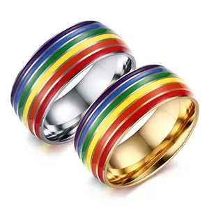 同性恋同性恋骄傲结婚戒指女男人情人周年彩虹戒指彩色派对珠宝