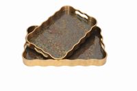 Plateaux de service modernes rectangulaires à cadre ondulé avec poignée, motif personnalisé antique, en verre et PP, pour la décoration intérieure