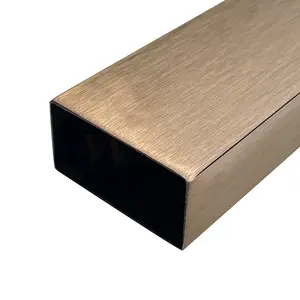 Tubo de aço inoxidável retangular para portão decorativo, tubo de metal Inox de superfície escovada em ouro rosa SUS 304 de primeira qualidade de fábrica