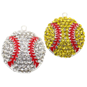 Breloques de baseball en émail, <span class=keywords><strong>strass</strong></span> jaune et argent, <span class=keywords><strong>pendentif</strong></span> pour les amoureux de la <span class=keywords><strong>boule</strong></span>, livraison gratuite, pièces - Product Image 1