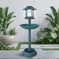 Bain d'oiseaux en résine sur piédestal avec lumière solaire de jardin, design antique, résistant à la rouille, bassin festonné en forme de feuille de lys, base remplissable robuste