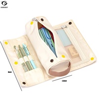 Trousse à crayons en toile grande capacité avec fermeture éclair pour filles et garçons, sac de voyage pour pinceaux de maquillage, trousse à cosmétiques pliable, mignonne et tendance