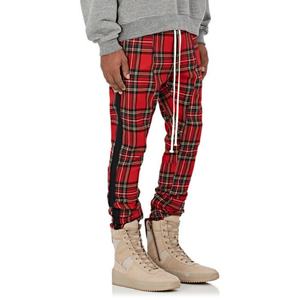 Pantalon de jogging sport pour homme, coupe slim, à carreaux rouges, avec fermeture éclair à la cheville et bande latérale, vente en gros - Product Image 3