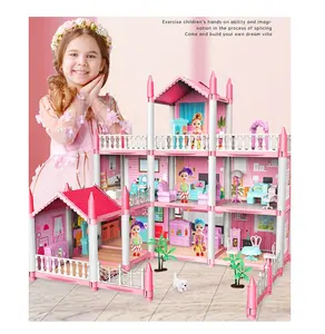 Maison de poupée miniature à trois étages en plein air grande maison avec piscine chambre à coucher cuisine en plastique maison de poupée jouet villa de poupée jouets pour enfant