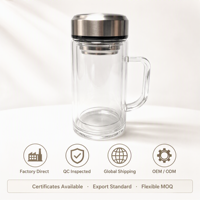 Bouteille en verre borosilicate haute résistance à la chaleur 400 ml, tasse à double paroi isolée avec poignée, logo personnalisé, tasses à thé avec infuseur à thé