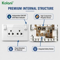 Enchufe de Pared Doble Estándar Tailandés Kolani Tipo 120, 6 Orificios, 16A 250V, Tomacorriente Empotrado, Interruptor Independiente de Encendido/Apagado con Indicador LED