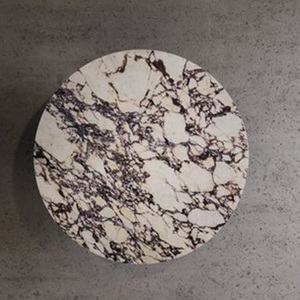 Tavolo da Pranzo con Base Scanalata Romana, Ampia Lastra Circolare, Gamba Cilindrica Scanalata, Venature Scure Drammatiche, Arredamento da Pranzo di Lusso in Pietra - Product Image 2