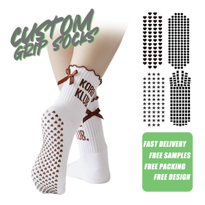 कस्टम लोगो धनुष डिजाइन विरोधी पर्ची फैशन महिला योग धनुष मोजे के कस्टम ढेर नीचे अपने लोगो के साथ मोजे - Product Image 1