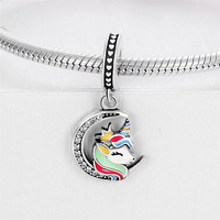 Pendentif Cheval Cœur Sept Couleurs Arc-en-ciel en Argent S925 Plaqué Cuivre Style Punk, Bijou Perle, Meilleure Vente en Gros