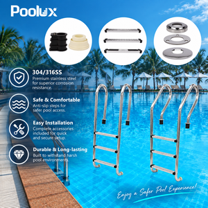 Système d'<span class=keywords><strong>escalier</strong></span> d'accès à la <span class=keywords><strong>piscine</strong></span> en acier inoxydable avec marches antidérapantes, main courante et fixation au <span class=keywords><strong>sol</strong></span> par boulons - Product Image 1