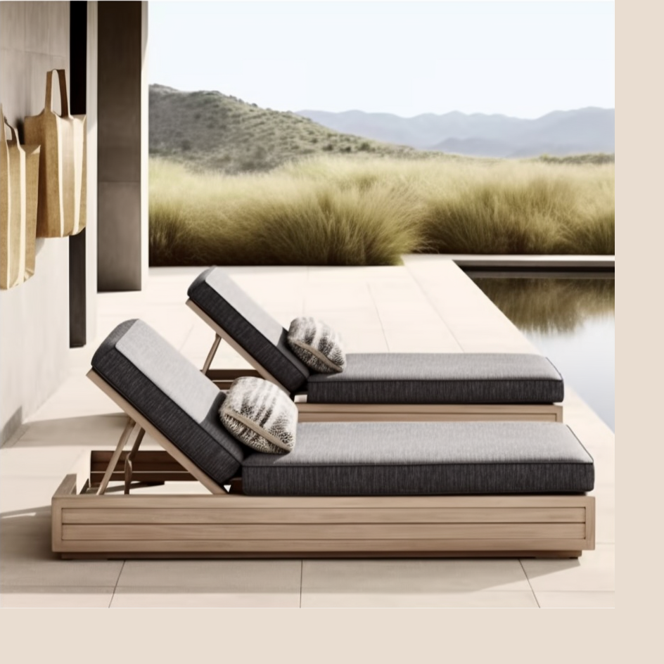 New Arrival Outdoor Lounge Set  Patio Garden Chaise Lounge Teak Sunbed Lounge