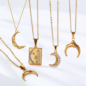 Trendy Crystal Pave Moon <strong>Star</strong> Pendant Zircon Crescent Necklace 18k Gold Plated Stainless Steel <strong>Italian</strong> Horn Necklace Jewelry - Product Image 1