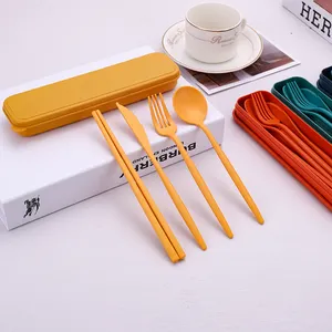 Sinh Thái Thân Thiện Rơm Lúa Mì Dao Kéo Đũa Nhựa Fork Spoon Travel Set Dao Kéo Phân Hủy Sinh Học