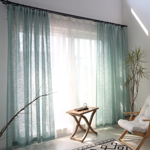 Voilages texturés effet lin bleu poussière DaiRui, rideaux en tulle croisé pour salon - Product Image 4