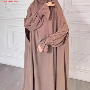 Nuovo Design puro colore Eid <span class=keywords><strong>preghiera</strong></span> utilizzare 2 pezzi crêpe Khimar e Abaya Set - Product Image 1