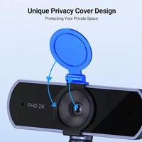 Webcam UGREEN 2K Baru Ultra HD dengan Mikrofon, Kamera PC dengan Penutup Privasi, Kamera Web USB untuk Streaming