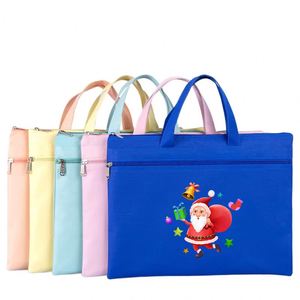 Sac de rangement pour documents étudiants en tissu Oxford avec fermeture éclair, grande capacité, format A4, motif boîte en cuir, en toile, pour usage scolaire - Product Image 1