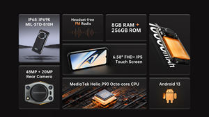 Owkitel WP22 прочный смартфон 6,58 "FHD + 10000 мАч большой аккумулятор 8 ГБ + 256 ГБ мобильные телефоны Android 13 сотовый телефон - Product Image 2