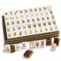Jeu de Mahjong Américain à Imprimé Léopard, 160 Pièces, Tuiles de Mahjong en Acrylique Gravées 4 Couches, Dos Léopard Doré, Luxe