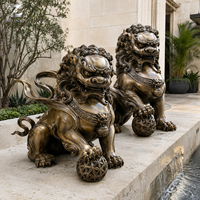 Sculpture de lion gardien en bronze, statue de Foo Dog moulée à la main avec patine antique pour la décoration de villas, portails, hôtels, jardins et temples