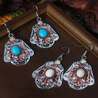 Anting-anting Turquoise Berukir Elang Gaya Bohemian Vintage, Anting-anting Gantung Totem Barat Daya dari Paduan Logam Retro, Perhiasan Elang untuk Pemakaian Sehari-hari