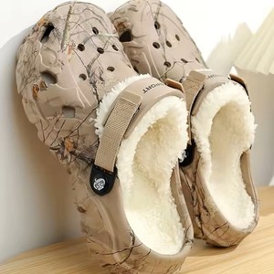Men's Winter Camo Clogs Detachable Faux Fur Lining Warm Non-Slip Indoor/Outdoor <strong>Slippers</strong> <strong>Black</strong> EVA Casual Comfort Winter Shoes - Product Image 2